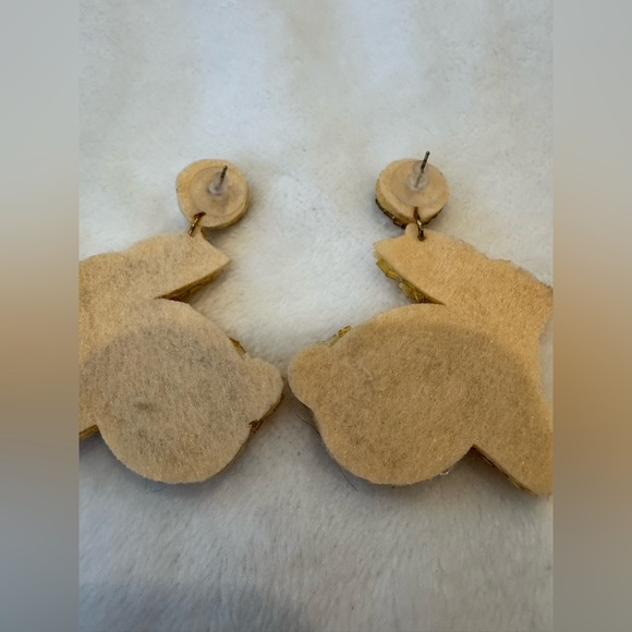 Gold Beaded Pearl Women Easter Bunny Rabbit Earrings - Picture 4 of 5